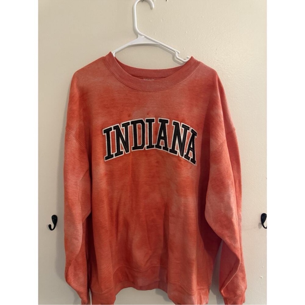 Champion red Tie-Dye arch Indiana University IU Crewneck appliqué Sweatshirt